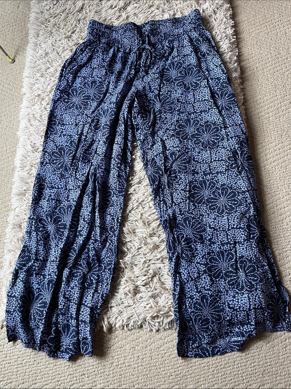 Aventura Navy and White Floral Wide-Leg Pants